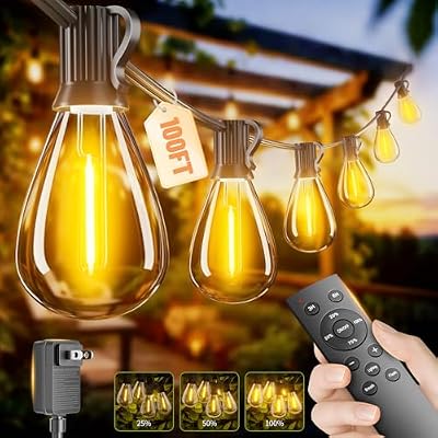 100FT Outdoor String Lights with Remote & Dimmable, 35+1 Shatterproof Waterproof Bulbs, Dimmable Outside Hanging Patio Lights for Backyard, Porch, Deck, Garden 2700K Warm White - image 2 of 4