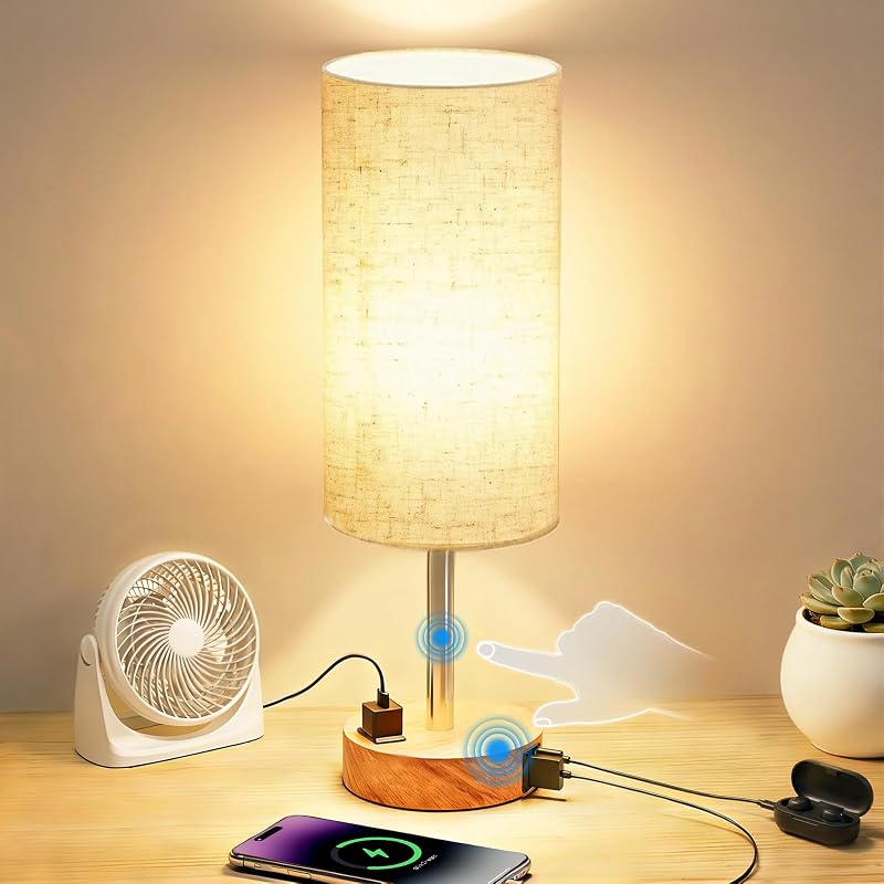 Table Lamp for Bedroom, High-Sensitivity Touch, AC Outlet, USB A+C - image 1 of 4