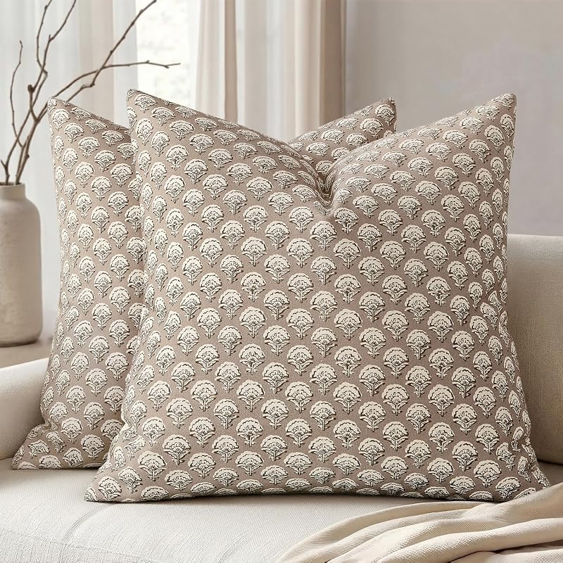 MIULEE Floral Print Decorative Pillow Covers 18x18, Light Taupe - image 1 of 4