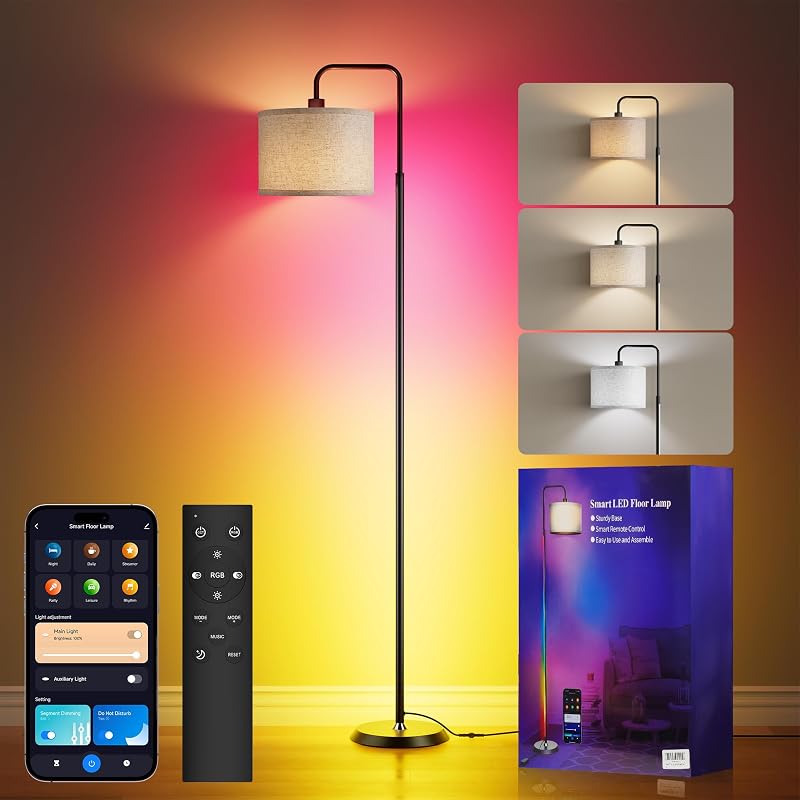 PARTPHONER Smart LED Floor Lamp with APP Control & RGB Colors - 69'' Dimmable Standing Lamp for Living Room Bedroom,12W Bulb Included Timer - image 1 of 4