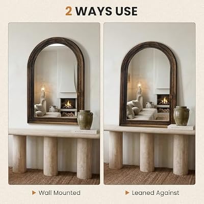 Arched Bathroom Mirror, 38"x26" Brown Wood Frame Wall Mirror - image 4 of 4