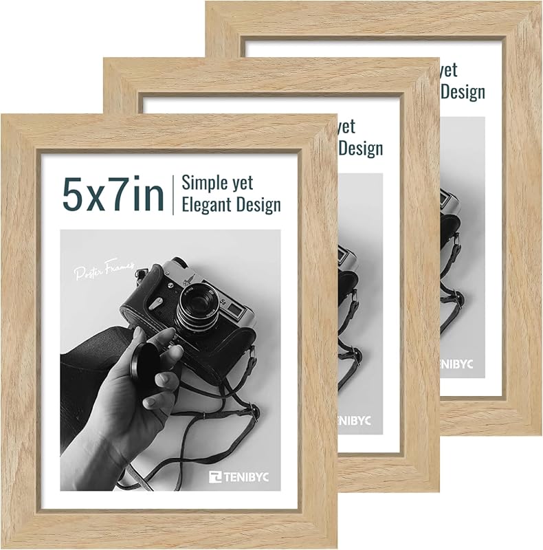 5x7 picture frame 3 Pack, Natural Wood, Real Glass, for Photo, Art - image 1 of 4