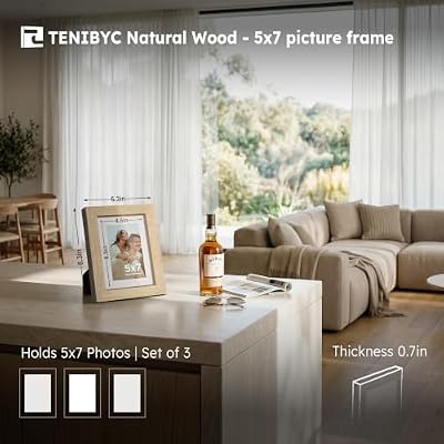 5x7 picture frame 3 Pack, Natural Wood, Real Glass, for Photo, Art - image 3 of 4