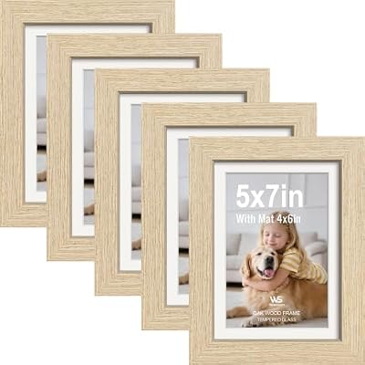 5x7 Picture Frame 5 Pack, Oak Wood with Real Glass, 4x6 Mat - image 2 of 4