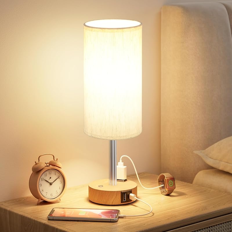 Touch Bedside Table Lamp for Bedroom, Stepless Dimmable, USB A+C, AC Outlet - image 1 of 4