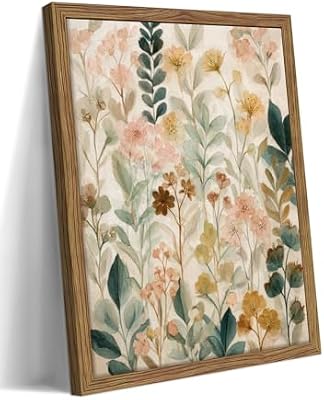 Framed Boho Floral Wall Art, Neutral Botanical Wildflower Canvas Wall Decor Painting, Vintage Flower Poster Print Picture for Living Room Bathroom Bedroom 12x16 Inch - image 2 of 4
