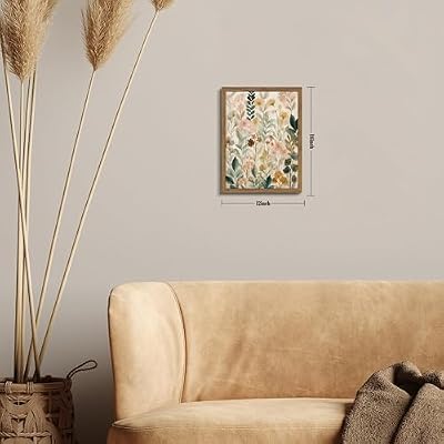 Framed Boho Floral Wall Art, Neutral Botanical Wildflower Canvas Wall Decor Painting, Vintage Flower Poster Print Picture for Living Room Bathroom Bedroom 12x16 Inch - image 4 of 4