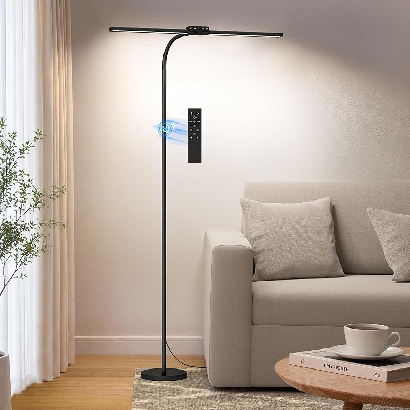 SIBRILLE LED Floor Lamp, 24W Dual Head Dimmable Standing Lamp with Remote & Touch Control, Adjustable Gooseneck, 3000K-6500K Modern Reading Lamp for Living Room, Bedroom, Office & Crafts - image 1 of 4