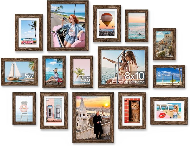 decorUhome 15 Pack Assorted Picture Frame Set for Wall & Tabletop, PF15BN - image 1 of 4