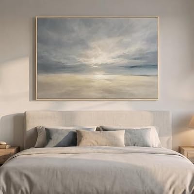 Extra Large Framed Beige Blue Coastal Abstract Wall Art, Horizontal 60x40 - image 3 of 4