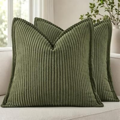 MIULEE Couch Pillow Covers 18x18 Olive Green Textured Corduroy - image 2 of 4