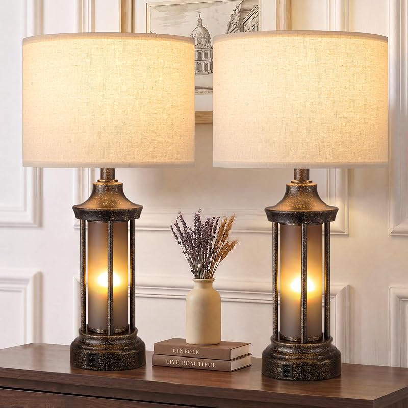 Seealle 24" Farmhouse Table Lamps for Living Room, Bedside Lamps Set of 2 - Table Lamps, product photo on a white background