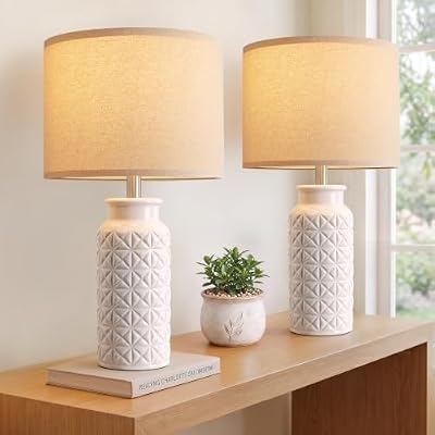 Innqoo 22.6" Modern Ceramic Bedside Lamps Set of 2, Lamps for Bedroom,White - image 2 of 4