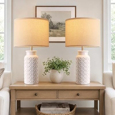 Innqoo 22.6" Modern Ceramic Bedside Lamps Set of 2, Lamps for Bedroom,White - image 3 of 4