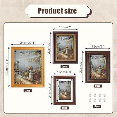 8 Pack Vintage Picture Frames for Wall or Tabletop Ornate Antique Photo Frames with Glass, Classic Wall Art Decor for Gallery, Living Room, Bedroom, Farmhouse, Mixed Sizes 8x10 & 5x7，(No Photos) - image 3 of 4