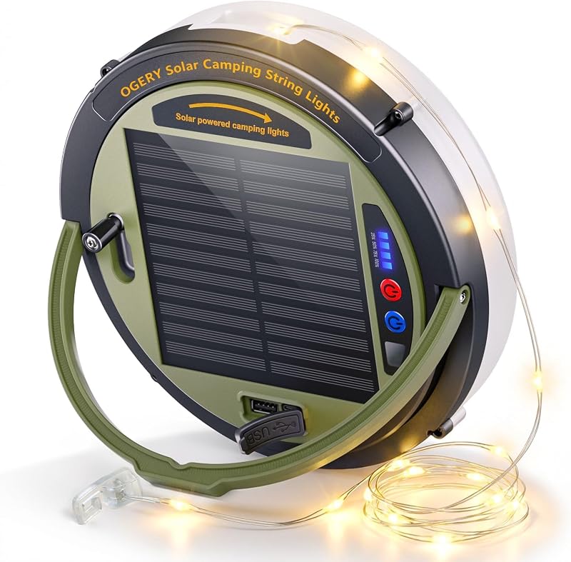 OGERY Solar Camping String Lights, 5400mAh/ 49.2FT/ 11 Modes Rechargeable - image 1 of 4