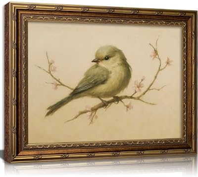 LTJGEB Vintage Bird Framed Wall Art Sparrow On Branch Canvas Print Neutral Beige Background Rustic Cottagecore Country Wall Decor for Bedroom Living Room Hallway 9x11 Inch - image 2 of 4